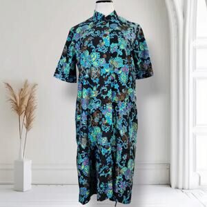 Vintage 60s Alice Polynesian Fashions Hawaiian Mod Floral Shift Dress L 14